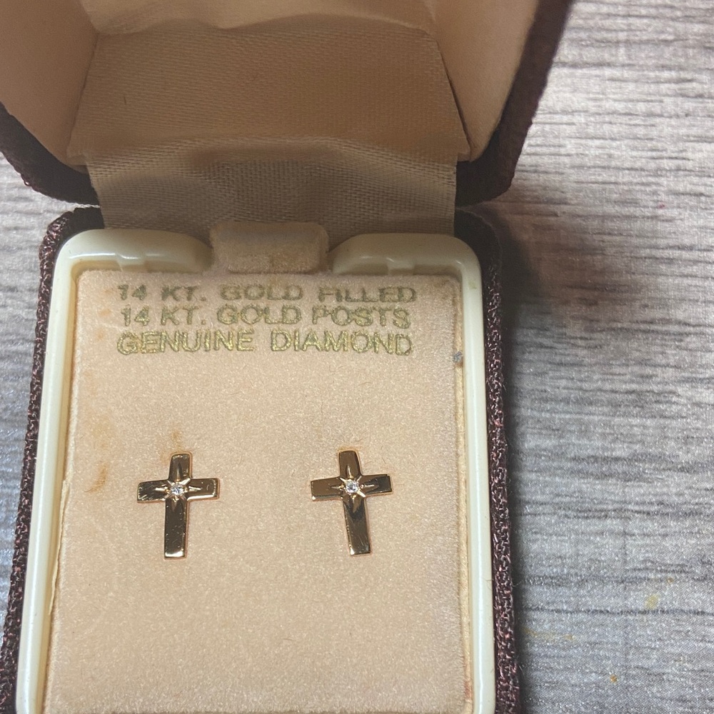 Gold Cross Earrings with Diamond Accent